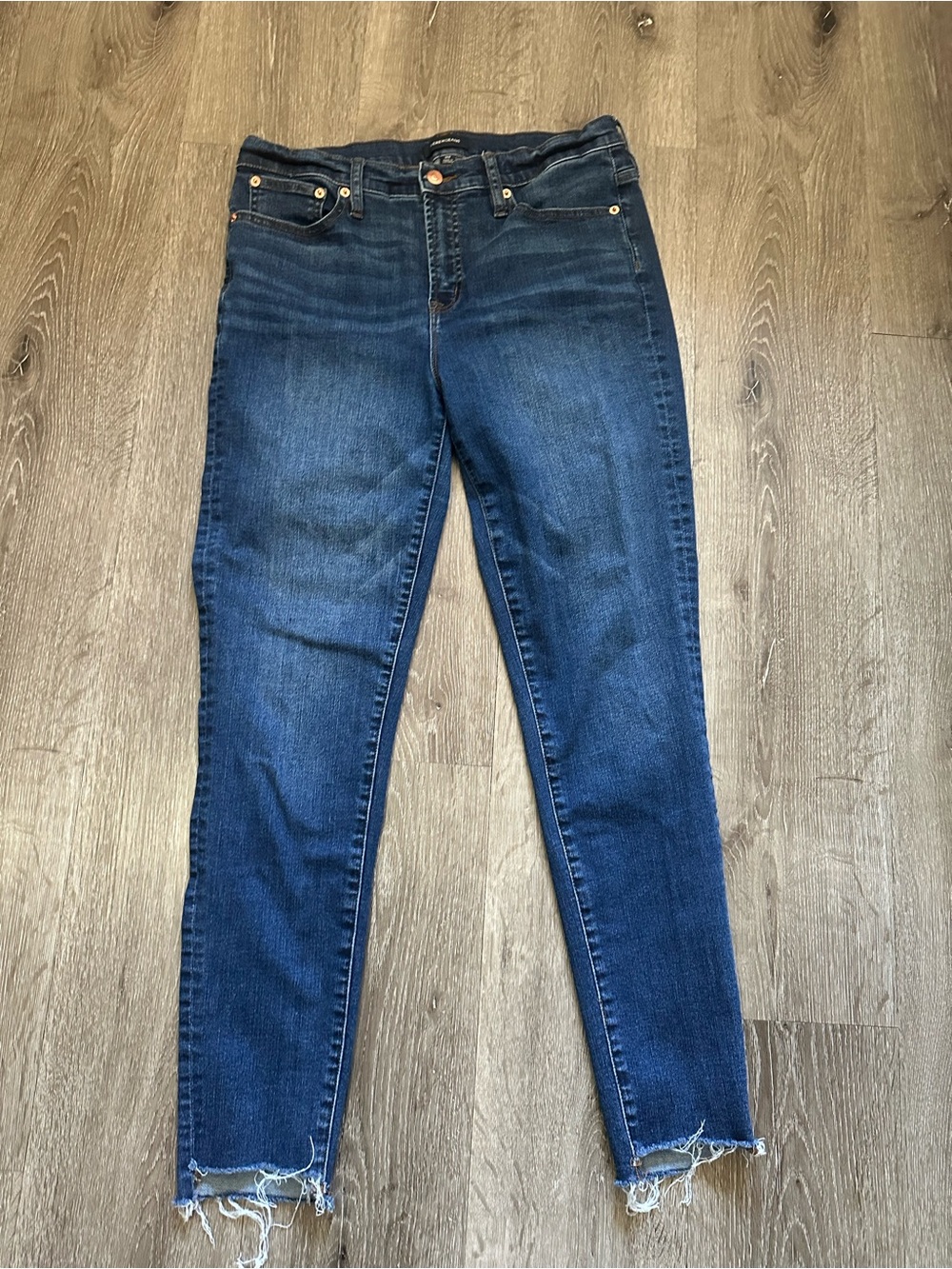 J. Crew Dark Blue Skinny Jeans with Frayed Hem